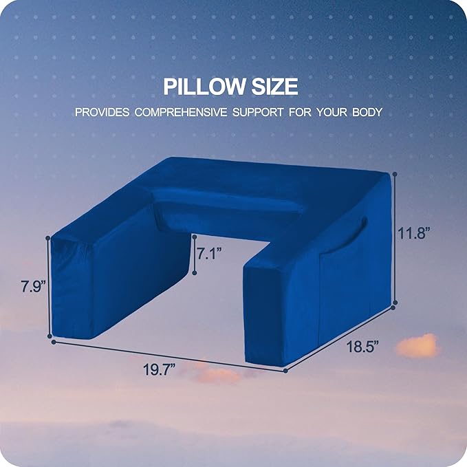 Homguava Reading Pillow Memory Lap Desk Foam Pillow for Adults Gaming Pillow Arm Rest Pillow for Reading, Crocheting, Gaming or Sitting in Bed (Blue, Medium)