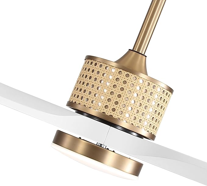 52" Ceiling Fan with Light and Remote, 3 Solid Wood Blades, Noiseless Reversible DC Motor Ceiling Fan with 4.5"/12" Downrods for Bedroom/Living Room/Porch (Gold/White)