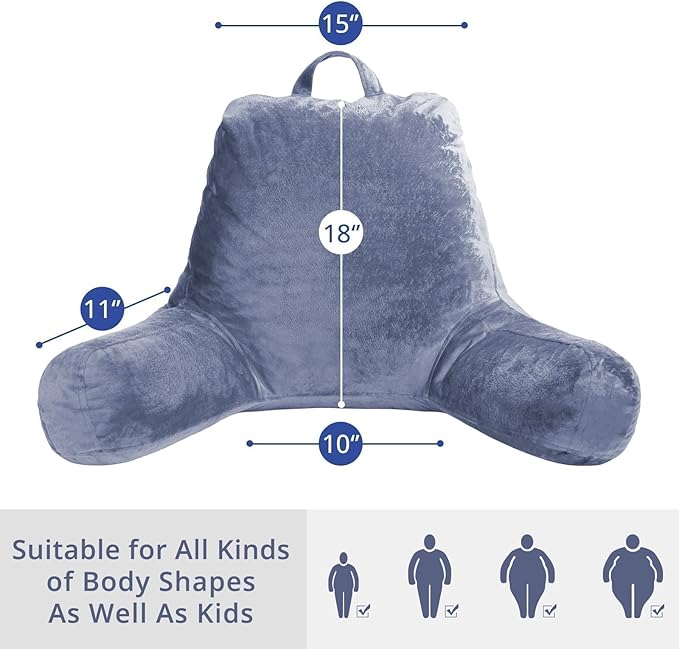 Sasttie Reading Pillow for Sitting in Bed Adult, Velvet Back Pillow for Bed Sitting Up, Backrest Back Support Chair Pillow, College Dorm Essentials for Girls and Boys, Grey Purple