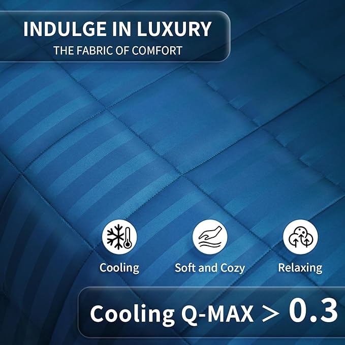 Weighted Blanket for Adult,15lbs Heavy Weighted Blanket 60"x80" Breathable Cooling Summer Blankets, Ultra Soft Cotton Comfort Throw Blanket with Glass Beads for All-Season (Blue)