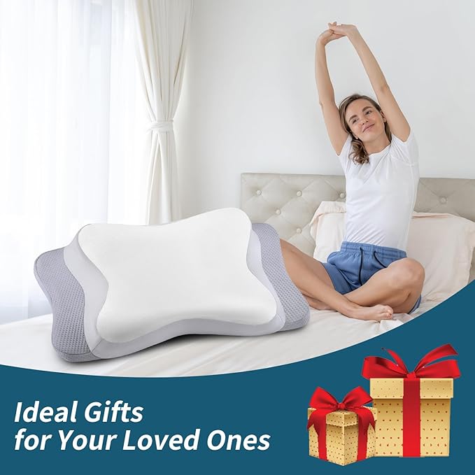 Cervical Pillow for Neck Pain Relief, Ergonomic Memory Foam Pillows with Cooling Pillowcase, Orthopedic Bed Pillow for Sleeping, Contour Neck Support Pillow for Side Back Stomach Sleeper