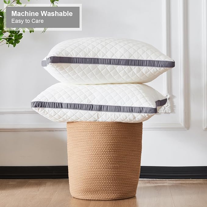 Soft Pillows Queen Size Set of 2,Bed Pillows with Gusseted Edge,Fluffy Microfiber Queen Pillows 2 Pack for Back, Stomach or Side Sleepers