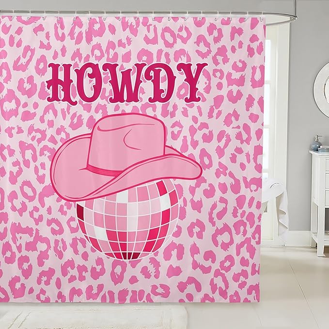 Manfei Western Cowgirl Shower Curtains,Pink Leopard Cheetah Skin Wildlife Bathroom Curtains for Girls Women,Cowboy Hat Rustic Fashion Pink Romantic Waterproof Curtains,12 Hooks Suits,72" W x 72" L