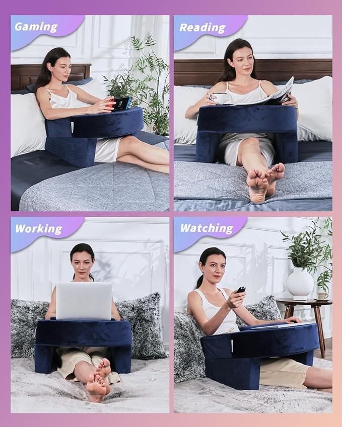 Weighted Idea Reading Pillow for Gaming, Meduim Gaming Pillow for Adult，Table Pillow with 2 Side Pockets for Gaming, Reading, Working Sitting in Bed Floor Sofa (Blue)