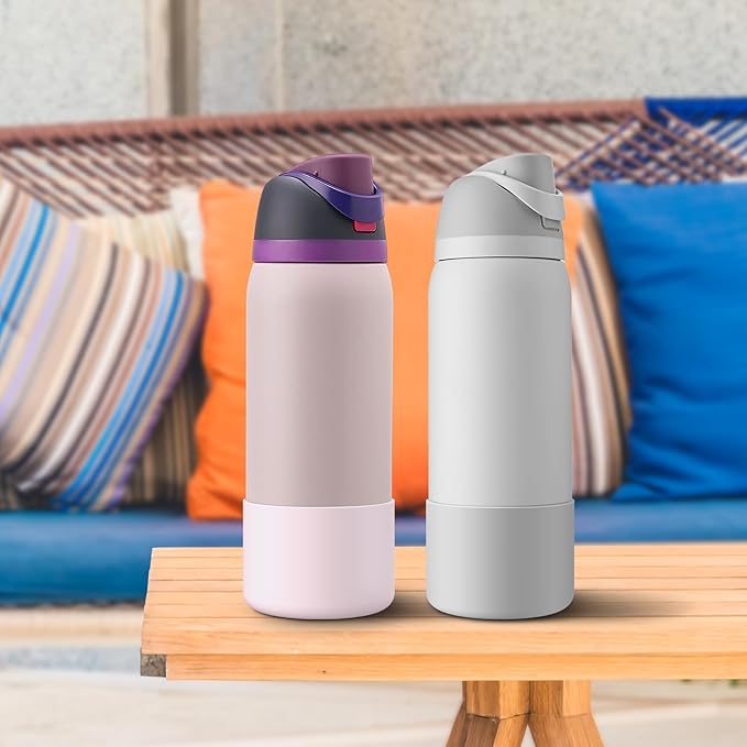 2PCS Silicone Water Bottle Boot for Owala 24oz 32oz 40oz, Protective Bottom Bumper Anti-Slip Sleeve for FreeSip, Twist, and Flip Stainless Steel Bottles, Dishwasher Safe and BPA Free