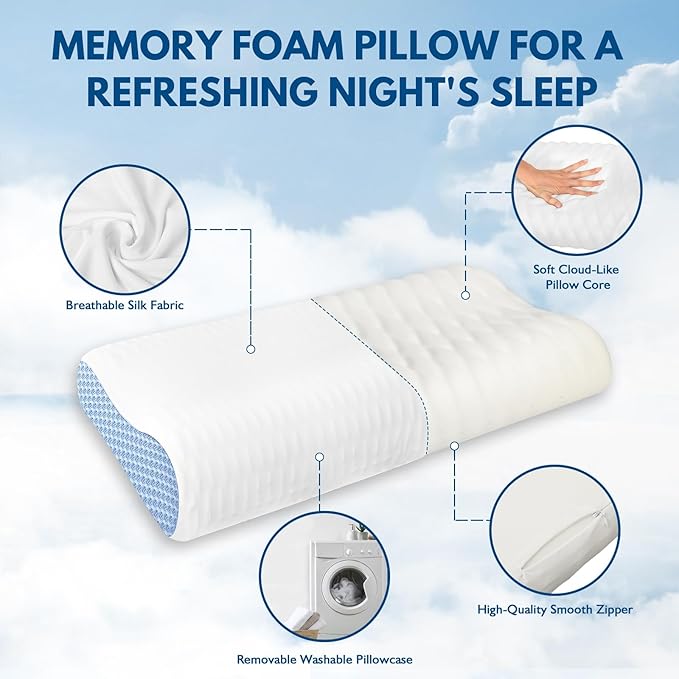 Neck Pillow Memory Foam Pillows for Sleeping Ergonomic Cervical Pillow for Neck and Shoulder Pain Relief Orthopedic Contour Bed Pillow for Side Back Stomach Sleeper