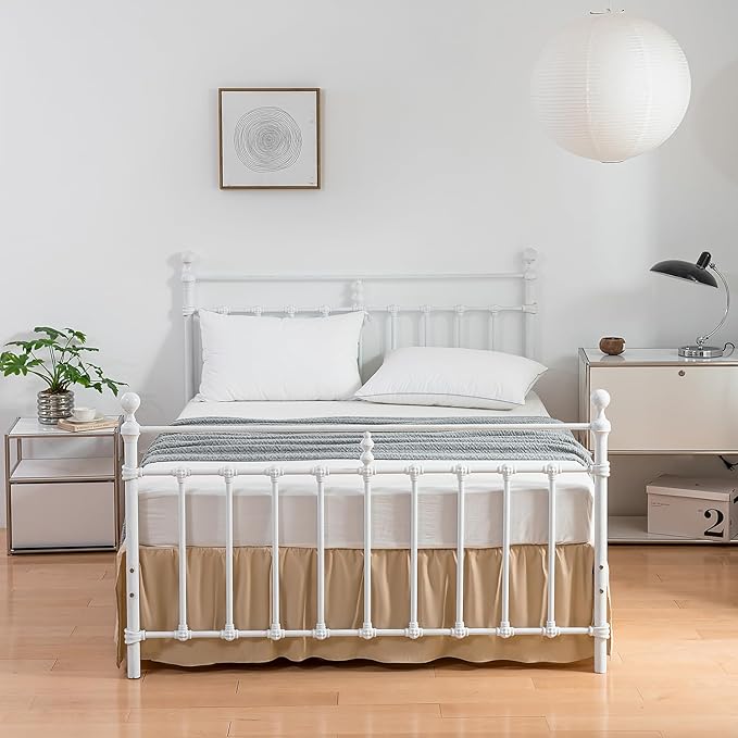 Bed Skirt, Full Size Ruffled Bed Skirt with Split Corners, 16 Inch Drop Dust Ruffle Bed Skirt with Platform, Full -16 Inch, Light Camel