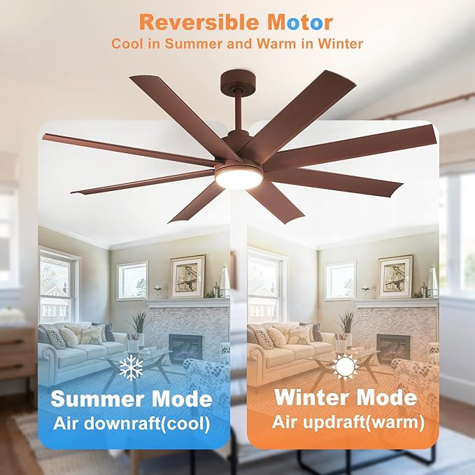 Depuley 60" Reversible Modern LED Ceiling Fan, 3 CCT Dimmable Ceiling Fans with Lights, Ceiling Fan with Remote and APP Control for Bedroom Living Room Dining Room Indoor or Outdoor Patio Brown