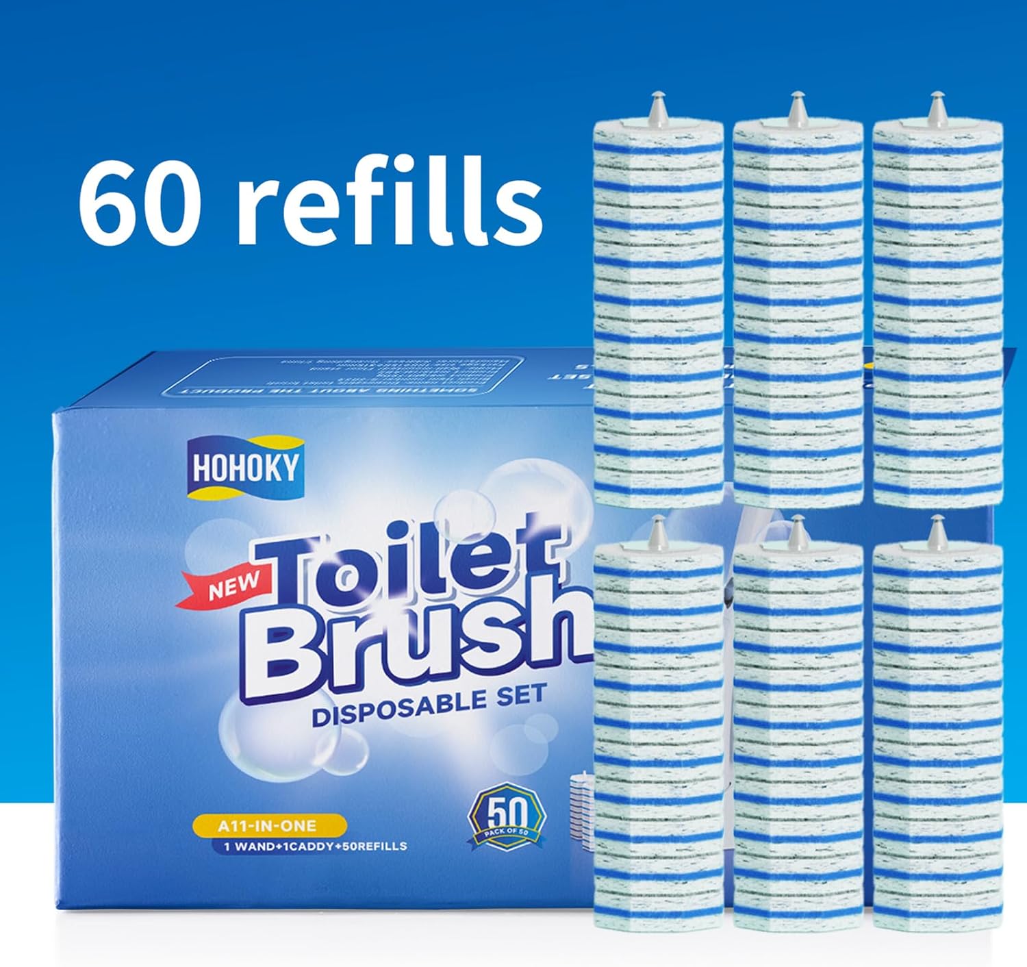 60pc Refills Disposable Toilet mats Brush Cleaning System, Toilet Cleaning Brush, 60 Replacement Brush Heads, No Handle or Base，Toliet Wand Refills,Toilet Bowl Clean Refill Pads,Toilet Scrubber Refill