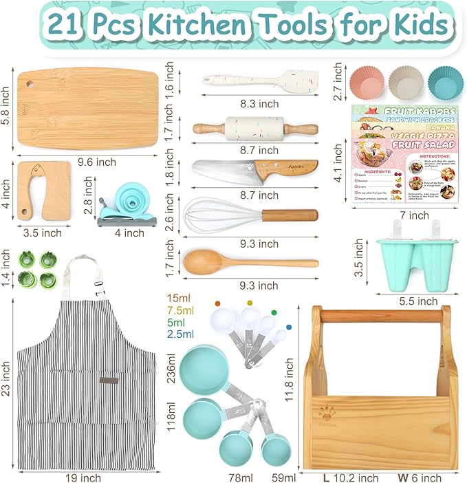 Kids Cooking Set, 21 pcs Kids Cooking Kits with Real Kitchen Tools and Cutting Board, Kids Baking Sets for Girls, Boys, Food Grade Materials Cooking Utensils for Kids