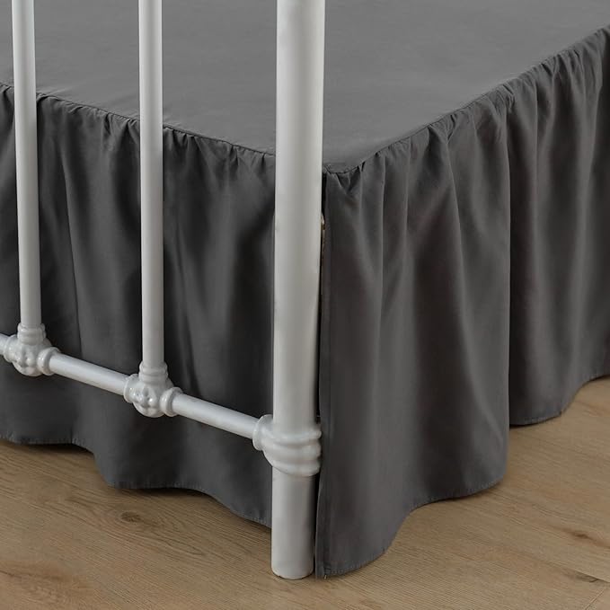 Bed Skirt Queen Size Ruffled Bed Skirt with Split Corners, 12 Inch Drop Dust Ruffle Bed Skirt with Platform, Dark Grey, 12" Queen