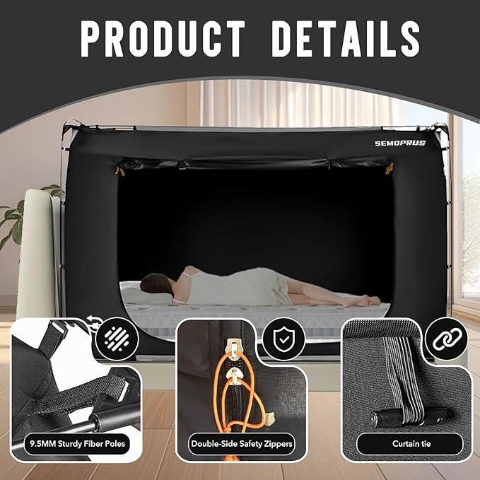 Bed Tent Full Size, Bed Canopy Tents, Portable Sleeping Tents, Dream Tents for Adult and Kids, Breathable 70% Blackout Privacy Space, Canopy Tent for Bed with Three Doors (Mattress Not Included)