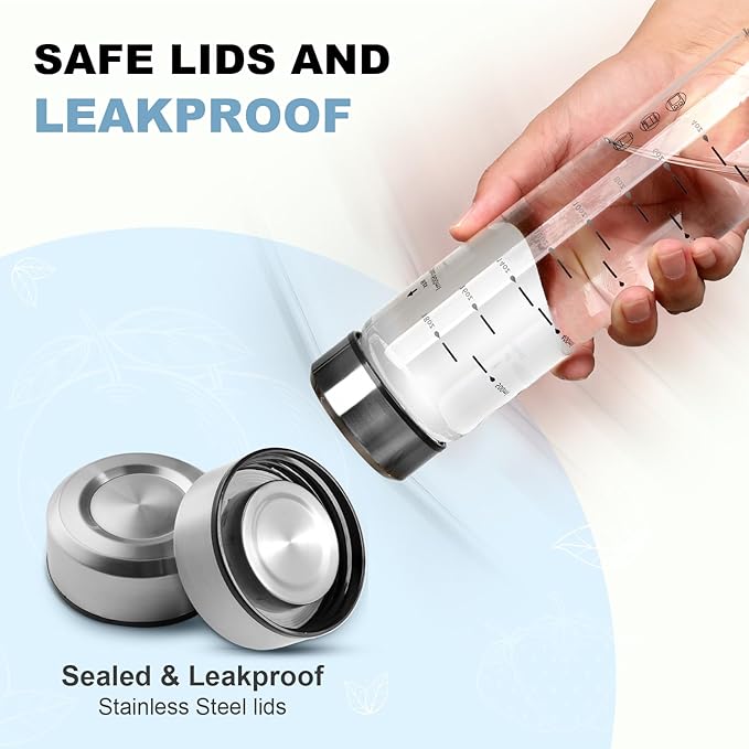 20oz Glass Juice Bottles - 6 Pack Wide Mouth Glass Bottles with Lids- BPA Free, Stainless Steel Lids for Juicing, Smoothies, Infused Water, Beverage Storage - Leakproof, Borosilicate, Clear