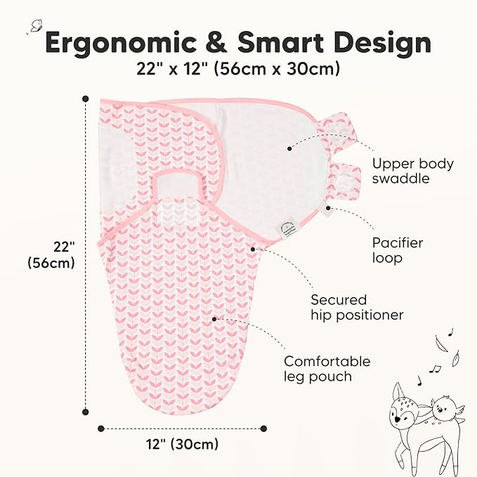 3-Pack Organic Baby Swaddle Sleep Sacks - Newborn Swaddle Sack, Ergonomic Baby Swaddles 0-3 Months, Swaddles for Newborns, Baby Sleep Sack, Baby Swaddle Blanket Wrap,Baby Essentials(Blossom)