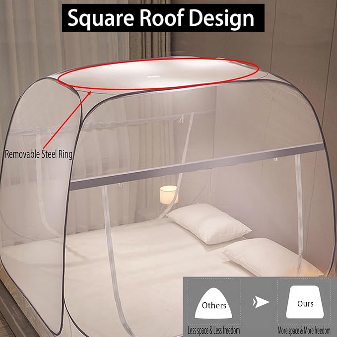 CMINGJ Mosquito Net for Bed, Portable pop up Mosquito Netting with Bottom, Free Installation-Suitable for Bedroom, Camping, Folding Portable Design for Baby Adults (Gray)