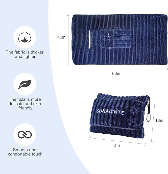 Travel Blanket Travel Blanket Airplane Compact with Bag 2 in 1 Travel Pillow and Blanket Set Travel Pillow and Blanket Car Road Trip Camping Essentials (Navy Blue)