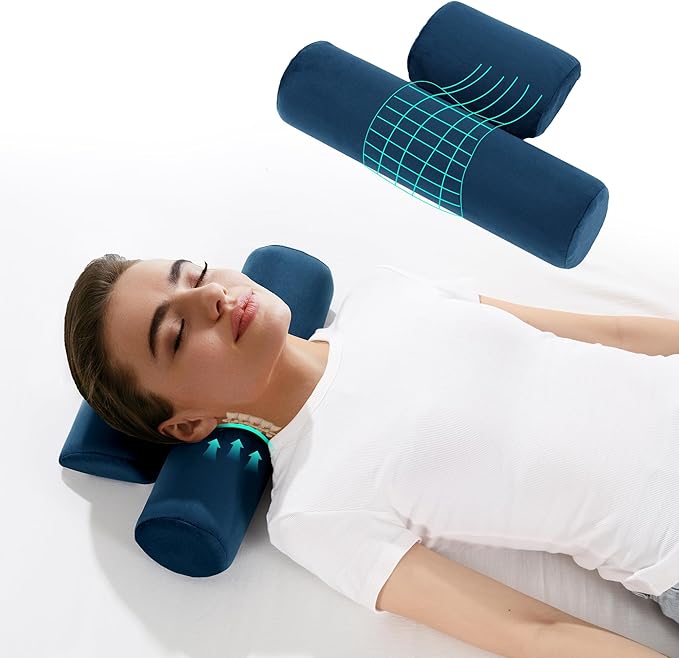 BALAPET Cervical Neck Pillow Adjustable Neck Roll Pillow for Comfortable Sleeping,Neck Support Pillow with Detachable Pad for Body Lumbar Knee Leg Relieve Muscle Tension Spine Alignment(navy blue)