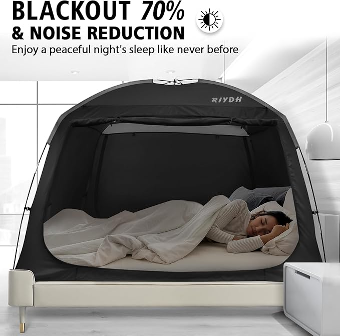 Bed Tent Bed Canopy Breathable 100% for Adult and Kids Light Reduction Sleeping Dream Tents Indoor Portable Big Space with String Light 3 Doors Twin Full Queen King Size