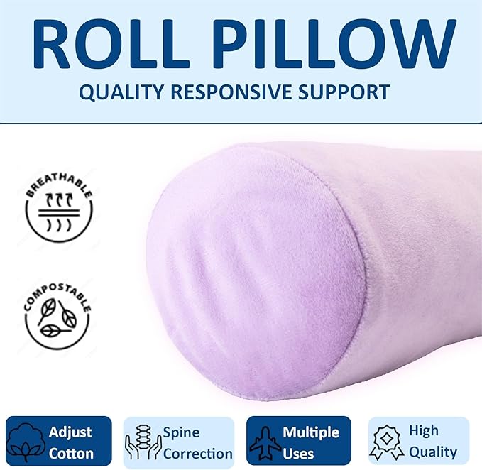 Health Cervical Neck Roll, Comfortable and Highly Resilient Bolster Pillows, Round Neck Pillows Support for Sleeping | Large Size Bolster Pillow for Bed, Legs, Back and Yoga (Purple 81)