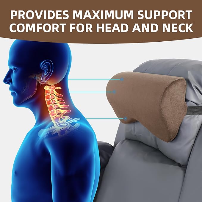 HOMBYS Cervial Recliner Neck Pillow for Pain Relief, Foam Headrest Pillow with Strap for Securing, Extra Large & Non-Slip Neck Pillow for Recliner, Sofa, Office Chair, Car, Gaming Chair, Coffee