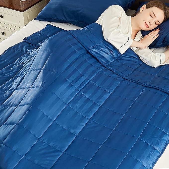Weighted Blanket (36"x48" 5lbs) Weighted Blanket Cooling Blanket for Sleeping,Throw Size Breathable Blanket with Premium Glass Bead(Navy Blue)