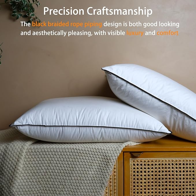 Natural Goose Down Pillows - White Down Pillow Standard Size - 550 Fill Power - Soft and Support Down Bed Pillow for Back,Side,Stomach Sleepers，1 Pack (20" x 26")