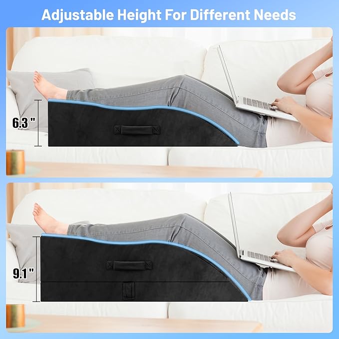 Leg Elevation Pillows, Wedge Pillow for After Surgery Or Rest, Memory Foam Leg Support Adjustable, Back Knee Hip Ankles Pain Relief, Knee Pillow for Sleeping Blood Circulation Black