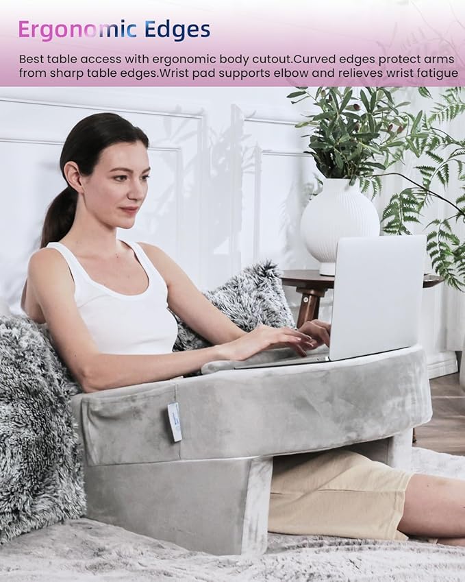 Weighted Idea Reading Pillow for Gaming, Meduim Gaming Pillow for Adult，Table Pillow with 2 Side Pockets for Gaming, Reading, Working Sitting in Bed Floor Sofa (Grey)