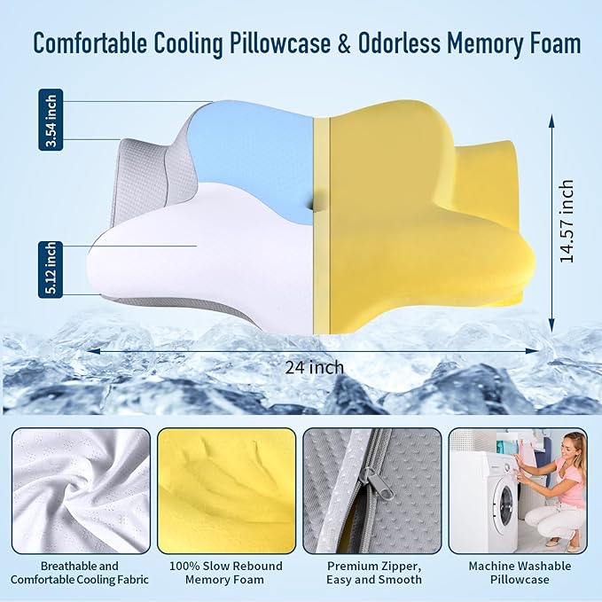 Cervical Pillow for Neck Pain Relief, Contour Memory Foam Pillows for Sleeping Cooling Neck Support Pillow Odorless Ergonomic Pillow Orthopedic Bed Pillow for Side Back Stomach Sleepers