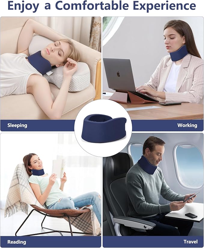 Neck Brace for Pain Relief - 2024 Upgrade Washable Cervical Collar for Neck Pain and Support, Silicone Cervicorrect Neck Brace for Sleeping, Neck Posture Corrector (Dark Blue, 3.35 inch Height)