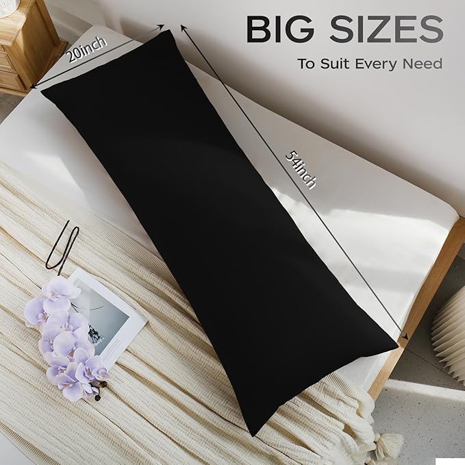 Memory Foam Body Pillow with Removable 100% Cotton Cover, Fluffy Full Body Pillows for Adults, Large Long Bed Pillow for Sleeping, Firm & Supportive (20x54 inch, Black)