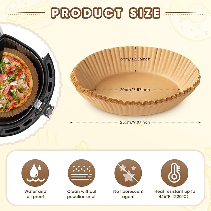 Air Fryer Disposable Paper Liners, 100 PCS Oil-proof, Water-proof, Non-stick Round Air Fryer Liners for Baking and Roasting
