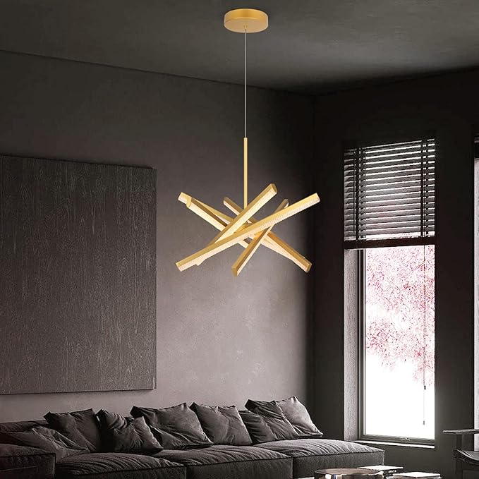 Kinglong Gold Chandelier【Upgraded】,Chandelier Light Fixture 6-Lights,Dimmable Acrylic LED Modern Chandelier for Dining Room,Living Room,Bedroom,Kitchen Island(L:20.07",W:17.32")