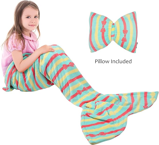 Catalonia Kids Mermaid Tail Blanket Pillow Cushion,Super Soft Coral Plush Fleece Mermaids Gift Snuggle Sleeping Bag for Girls Teens Children 60 x 21 Green