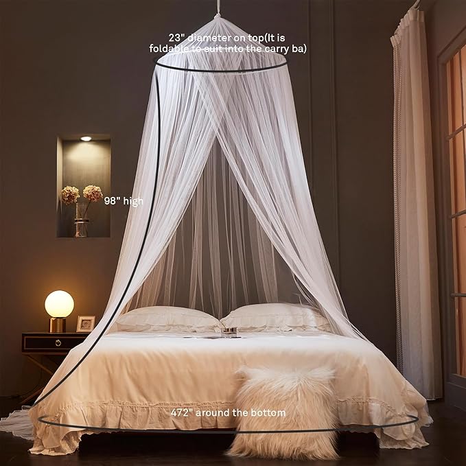 Mengersi Bed Canopy Mosquito Net,Canopy Bed Curtains for Twin Full Queen King Size Bed,Dome Mosquito Netting Bed Tent for Indoor Outdoor,Kid Bed and Adult Beds-White