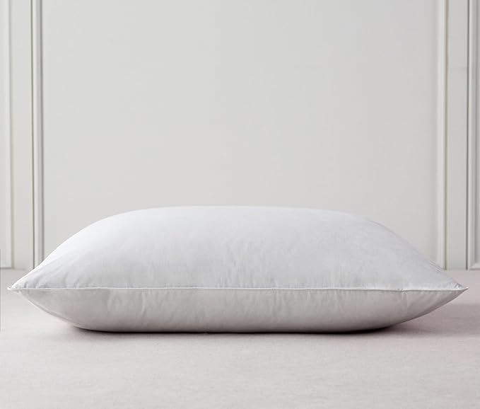 Luxury Goose Feathers Down Pillow Standard Size, Hotel Quality Fluffy Bed Pillow, Soft Pillow for Sleeping, Organic Cotton Cover(20x26”, Pack of 1)