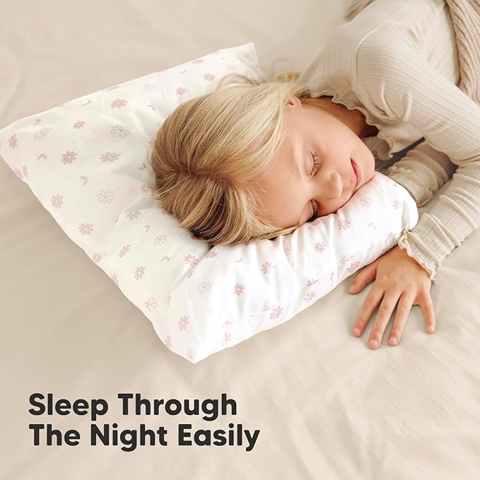 2-Pack Toddler Pillow - Soft Organic Cotton Toddler Pillows for Sleeping - 13X18 Small Pillow for Kids - Kids Pillows for Sleeping - Kids Pillow for Travel, School, Nap, Age 2 to 5 (Daisy)