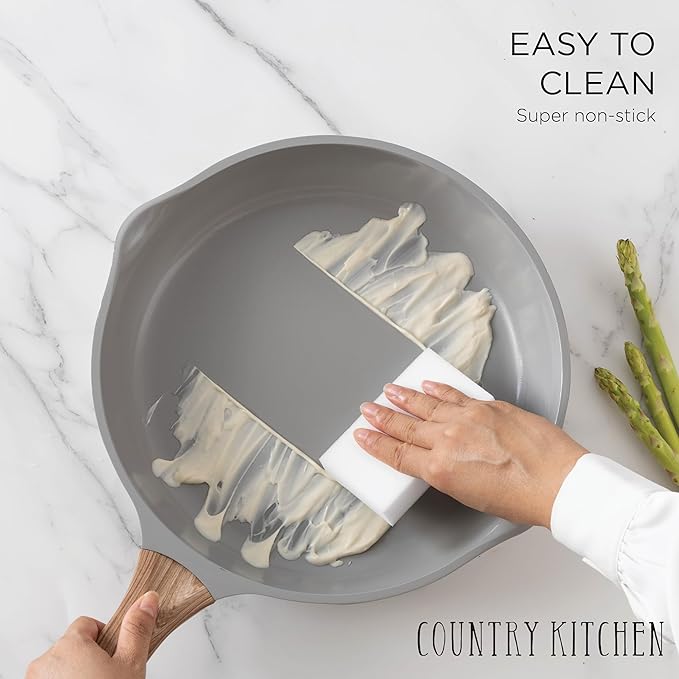 Country Kitchen Pots and Pans Set Nonstick, Cast Aluminum Kitchen Cookware Set with Utensils, 14 Pcs Non Stick Cooking Set w/Frying Pans & Saucepans