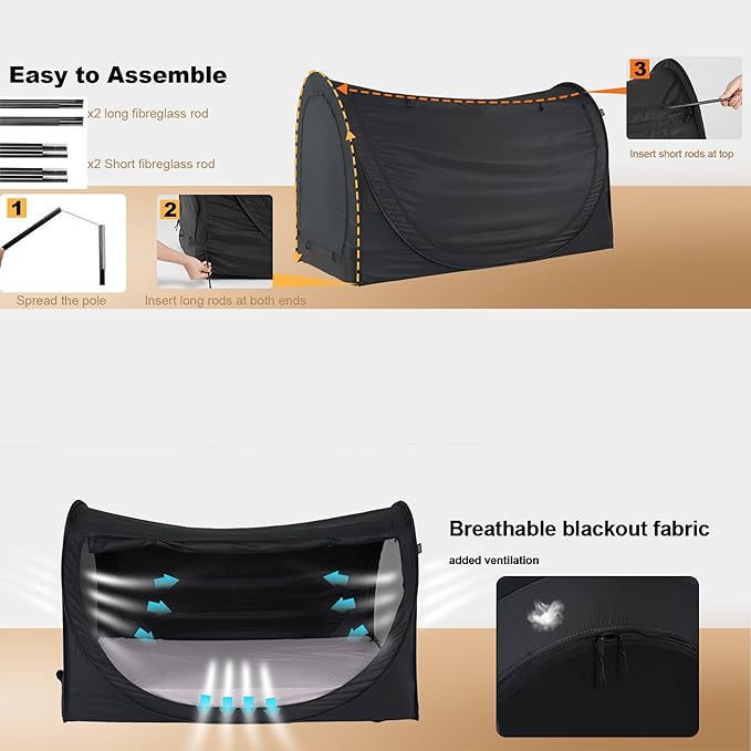 Privacy Pop up Eclipse Bed Tent Bed Drapes (Black, Queen)