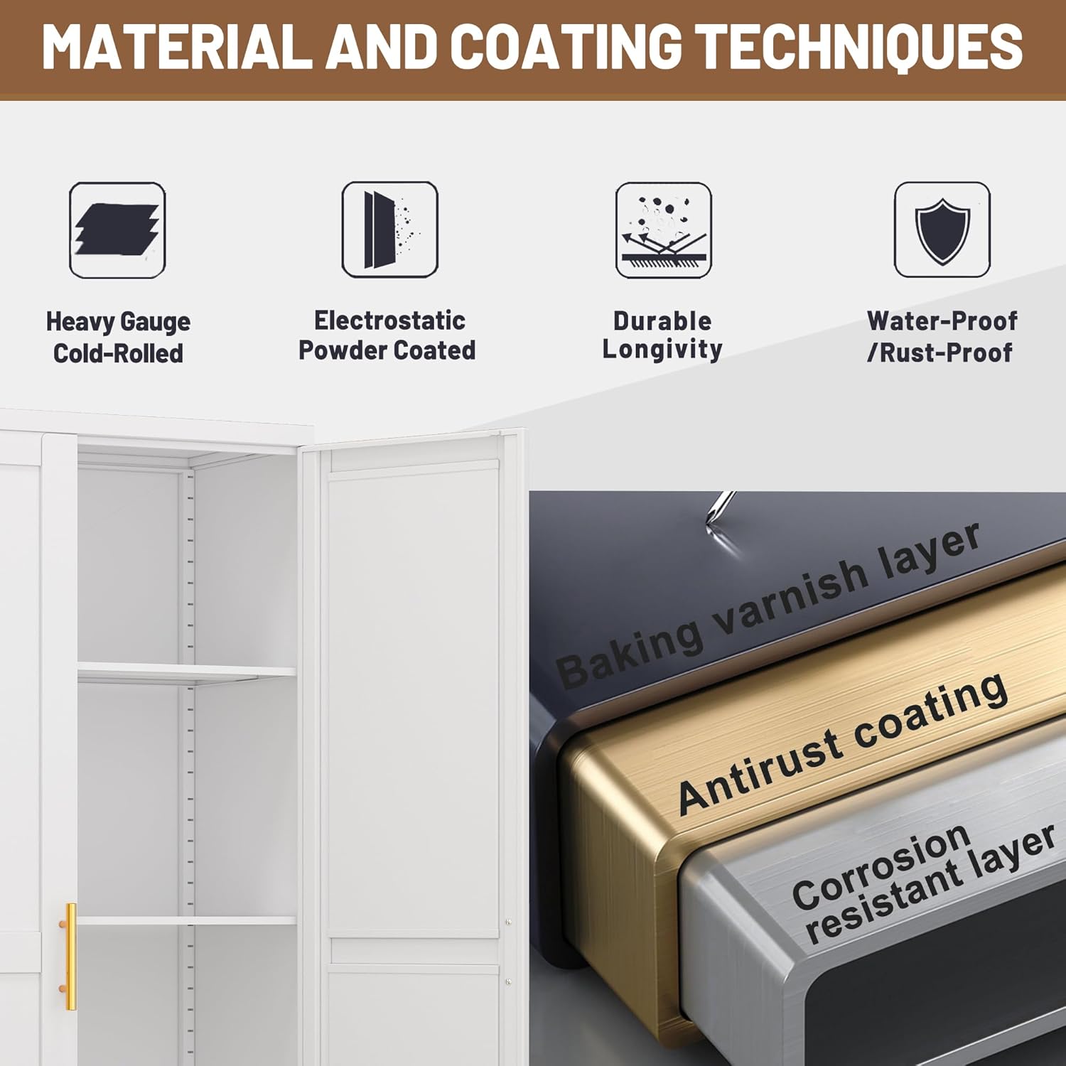 Metal Kitchen Pantry Storage Cabinet with 2 Doors and 3 Adjustable Shelves,Pantry Cabinet with Adjustable Leveling Foot for Kitchen, Living Room, Dining Room（White）