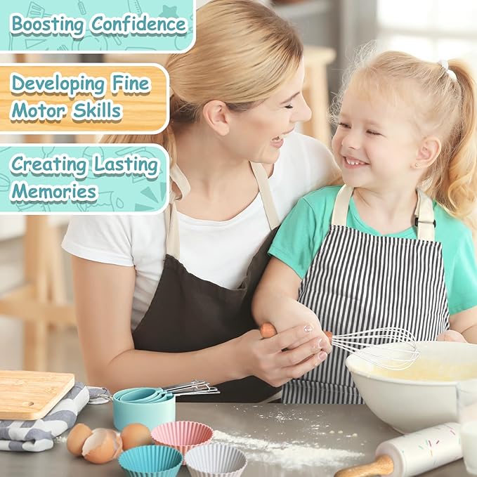Kids Cooking Set, 21 pcs Kids Cooking Kits with Real Kitchen Tools and Cutting Board, Kids Baking Sets for Girls, Boys, Food Grade Materials Cooking Utensils for Kids