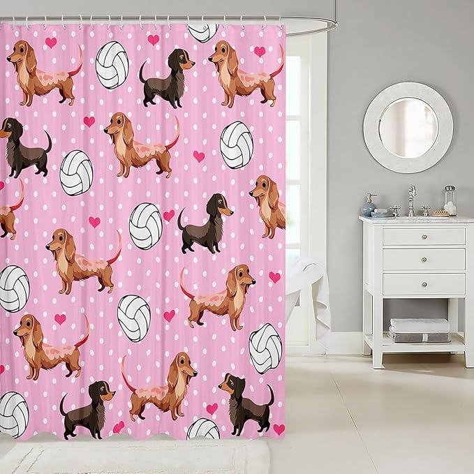 Feelyou Dog Bath Curtain Cute Dog Bathroom Shower Curtain Set Sausage Dog Shower Curtain Cartoon Dog Kids Bathroom Accessories 72"x78"