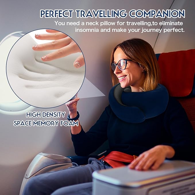 2024 New Memory Foam Travel Neck Pillow for Airplanes，Ultimate Comfort and Support, Ideal for Airplane and Car Travel ，Compact, Convenient, and Versatile Airplane Sleeping Pillow.