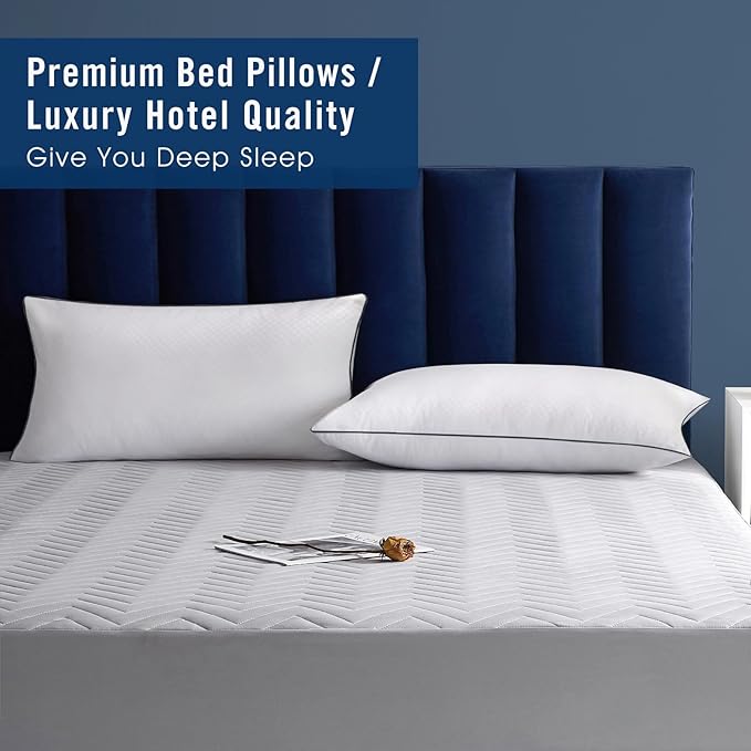 Bed Pillows for Sleeping 2 Pack, Standard Size Pillows Set of 2,Down Alternative Filling, Pillow for Back, Stomach or Side Sleepers Black