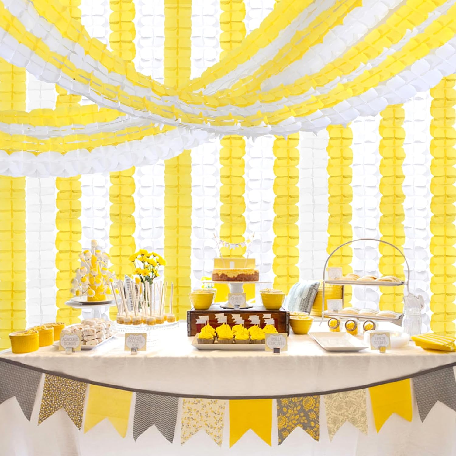 White-Yellow Party-Decorations Streamers Garland - 157Ft Four-Leaf Clover Hanging Banner,Wedding Bridal Baby Shower Birthday Sunflower Lemon Theme Decor Hugtmr