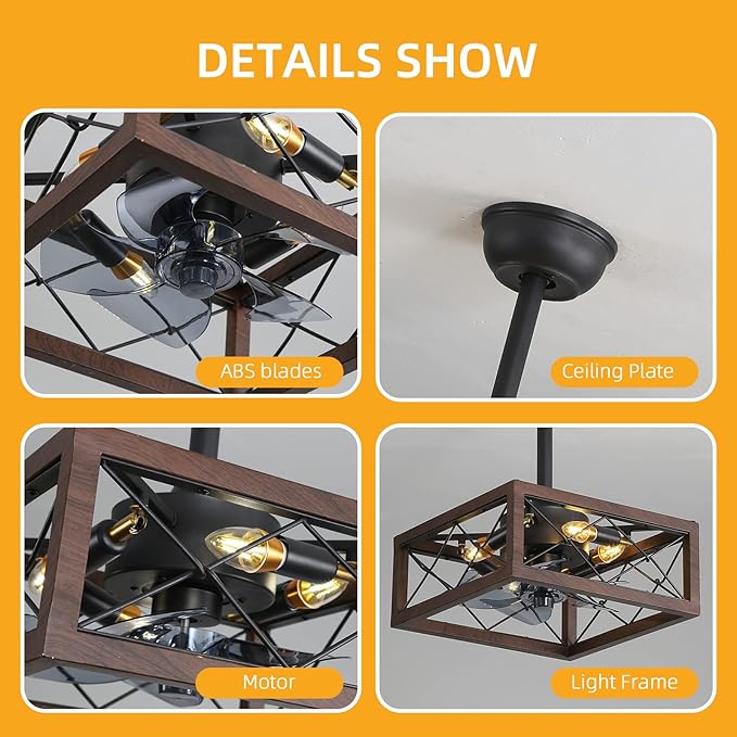 NicBex Ceiling Fan 18 Inch Ceiling Fans with Lights Caged Ceiling Fan with Blades and Remote Control Down Rod Mount Ceiling Fans for Bedroom, Living Room, Matte Brown