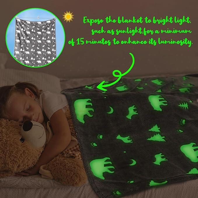 Bear Gifts Toys for Kids Boys Baby-Glow in The Dark Blanket Bear Presents for Birthday Bear Decor Age 12 3 4 5 6 7 8 9 10 Years Old Toddler
