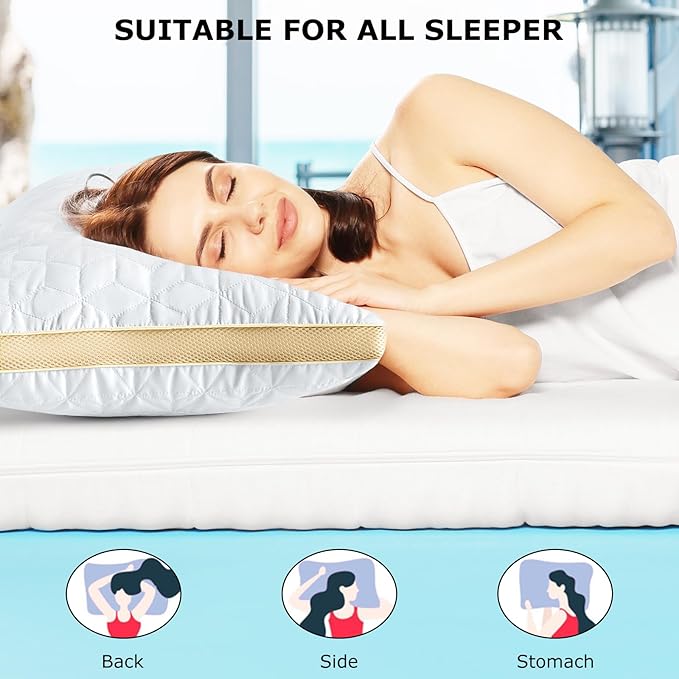 Pillows Queen Size Set of 2, Luxury Hotel Queen Size Pillows, Supportive Down Alternative Queen Pillows, Medium Firm Gusseted Bed Pillows for Sleeping, 2 Pack Queen Size Pillows Washable