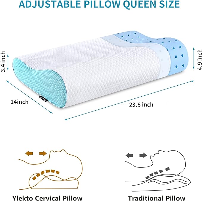 Memory Foam Pillows Neck Pillow Bed Pillow for Sleeping Ergonomic Cervical Contour Pillow for Side Back Stomach Sleeper for Neck and Shoulder Pain