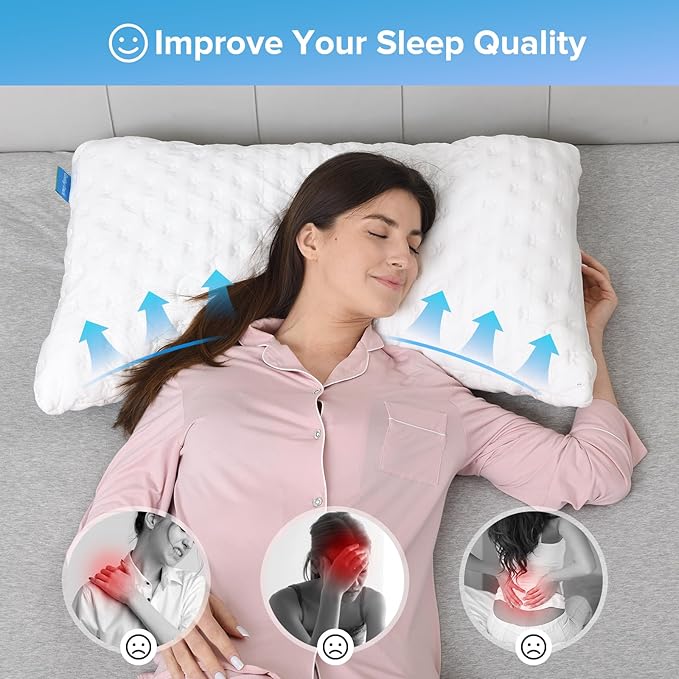 Firebrighting Side Sleeper Pillow for Neck and Shoulder Pain, Adjustable Shredded Memory Foam Bed Pillows for Sleeping,Cooling Curved Pillow with Extra Foam,Queen Size Set of 2, Washable Cover